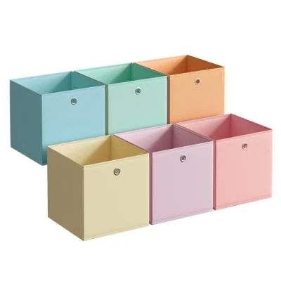 Image of SONGMICS Storage Boxes, Set of 6 Non Woven Fabric Box with Handle, Fit Cube Unit, for Shelves, Foldable, Clothes Storage, Colorful RFB230X01