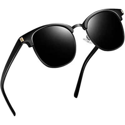 Image of Joopin Half Frame Polarised Sunglasses Man UV400 Protection Retro Classic Horn Rimmed for Men Womens (All Black)