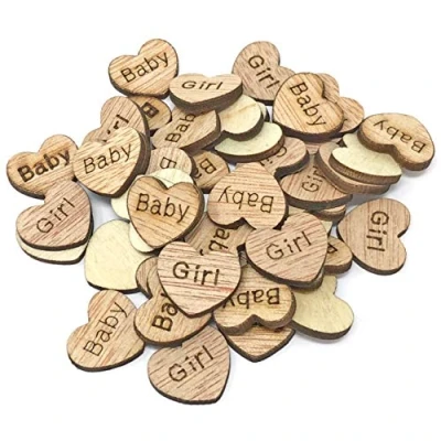 Image of 50x Baby Girl 15mm Hearts Wooden Shabby Chic Craft Scrapbook Embellishments Vintage Confetti Heart
