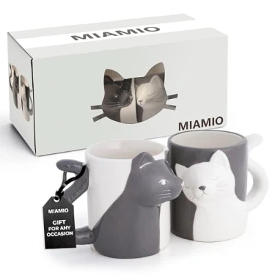 Image of MIAMIO Kissing Cat Mugs Set/Coffee Cups, Lover Couple Gifts for Men/Women (350 ml)