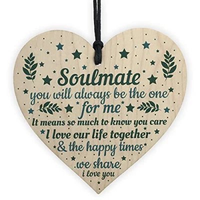 Image of RED OCEAN Soulmate Gifts Wooden Heart Valentines Day Gift Anniversary Soul Mate Birthday Christmas Card For Her Him