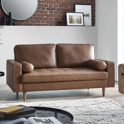 Image of Julian Bowen Henley 3 Seater Sofa Brown Faux Leather