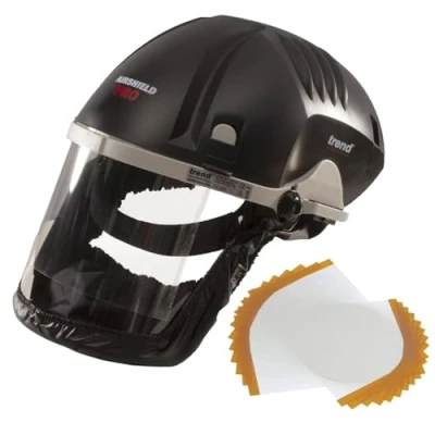 Image of Trend Airshield Pro Full Air Circulating Face Shield with 10 x Replacement Visor Overlays, Complete Dust Protection for Woodworking, AIR/PRO/D1