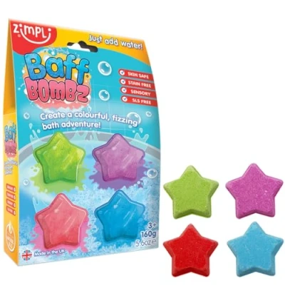 Image of 4 x Star Bath Bombs from Zimpli Kids, Natural Handcrafted Bubble Gift Set for Children, Birthday Presents Boys &amp; Girls, Toy, Bomb Making Kit, Spa Fizzies, Goody Bag Fillers Kids