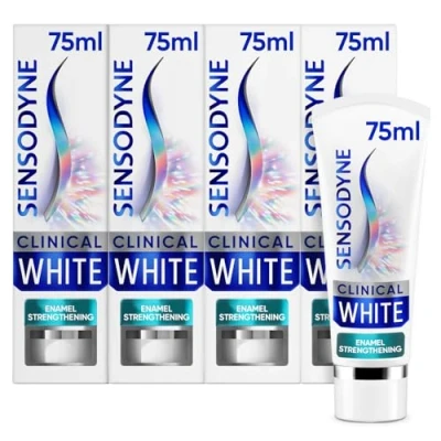 Image of Sensodyne Toothpaste Clinical White, Teeth Whitening for Sensitive Teeth, Enamel Strengthening, Extra Fresh, Multipack 4 x 75ml