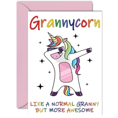 Image of Birthday Cards for Granny Grannycorn Mothers Day Card from Grandson Granddaughter, Happy Granny, Gran Unicorn Card, A5 Seasonal Funny Greeting