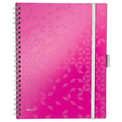 Image of Leitz A4 Stiff Cover Notebook, Pink (Wire Bound, 80 Sheets, Ruled, gsm Ivory Paper, Wow Be Mobile Range)
