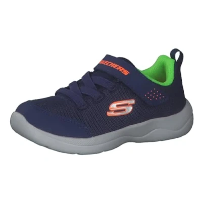 Image of Skechers Boy&#039;s Skech stepz 2.0 Mini Wanderer Sneaker, Navy Textile Synthetic Lime Orange Trim, 8 UK Child