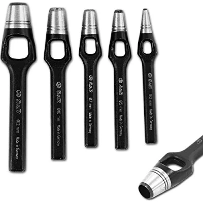 Image of S&amp;R Punch Set with Ergo Handle 5 pcs.: 2, 5, 7, 10, 12 mm/Made in Germany/Punch, Chrome Vanadium Steel