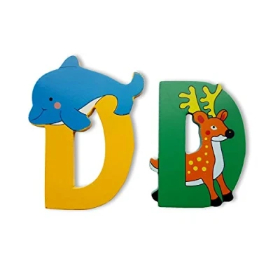 Image of Vinsani® WOODEN JUNGLE ANIMAL ALPHABET LETTERS PERSONALISED BEDROOM WALL DOOR NAME (D)