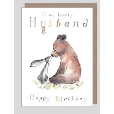 Image of Husband Birthday Card Bear Hare and Mouse Illustrated Wildlife Greeting