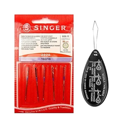 Image of Singer Universal 2020 Sewing Machine Needles, Packet of 5, Size 100/16, Includes Large Needle Threader
