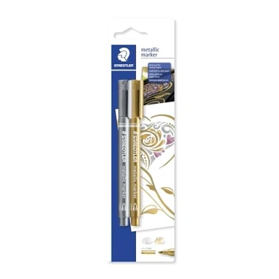 Image of STAEDTLER 8323 S BK2 Metallic Marker Pens Gold/Silver (Pack of 2)