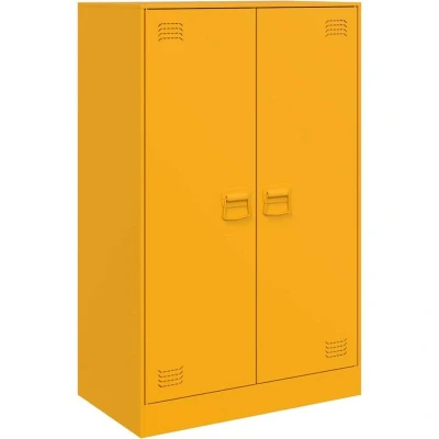 Image of vidaXL Multipurpose Mustard Yellow Sideboard Cold Rolled Steel, 67x39x107 cm, Modern Storage Cabinet with Metal Handles for Living Room/Office
