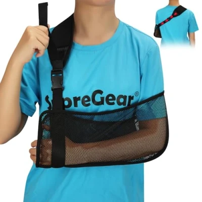 Image of supregear Mesh Arm Sling, Medical Shoulder Immobilizer Adjustable Lightweight Rotator Cuff Support Brace for Injured Elbow Wrist Hand, Fits Left/Right Men Women Adults Children (Black, L)