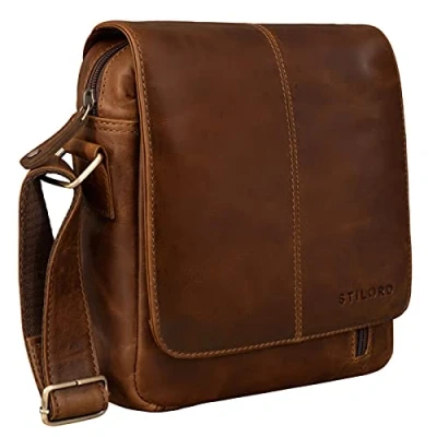 Image of STILORD &#039;Matt&#039; Small Mens Bag Leather Shoulder Messenger Handbag Vintage Man Purse Cross Body for 9.7&#039; Tablets Satchel Genuine Leather, Colour:mocca dark brown