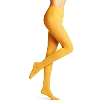 Image of FALKE Women&#039;s Pure Matt 50 DEN W TI Semi Opaque Plain 1 Pair Tights, Yellow (Amber 1851) new eco friendly, M
