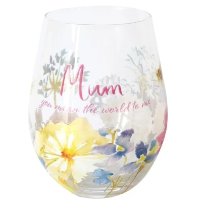 Image of Lesser &amp; Pavey Mum You Mean The World to Me Stemless Wine Glasses Glass for Both Red White Mums Gift Mothers Day or Birthday