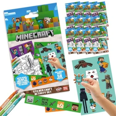 Image of BLADEZ Minecraft Toyz Sticker Set with Over 50 Stickers 12 Pack for Children Creative Fun Kids Perfect Party Bags &amp; Gifts Includes Character Cards Colouring Pages