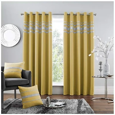 Image of GC GAVENO CAVAILIA Blackout Curtains For Bedroom, Diamante Eyelet Curtains, Window Curtain Tie Backs, Ochre, 66x90