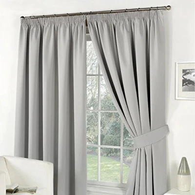 Image of Dreamscene Pencil Pleat Blackout Curtains Set of 2 Thermal Tape Top Heading Panels, Silver Grey Width 46&quot; x Drop 72&quot;