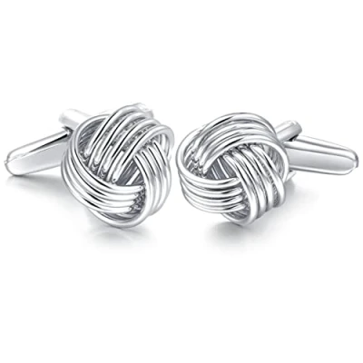 Image of HONEY BEAR Knot Cufflinks for Men Cuff Link Shirt Wedding Business Silver