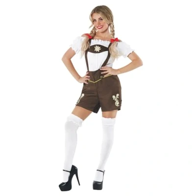 Image of Fun Shack Lederhosen Women, Oktoberfest Outfit Bavarian Costume Womens X Large Brown