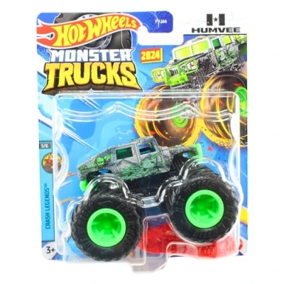 Image of Hot Wheels Monster Trucks Crash Legends 5/6 Humvee Neon Green 1:64 Scale Diecast Model Vehicle