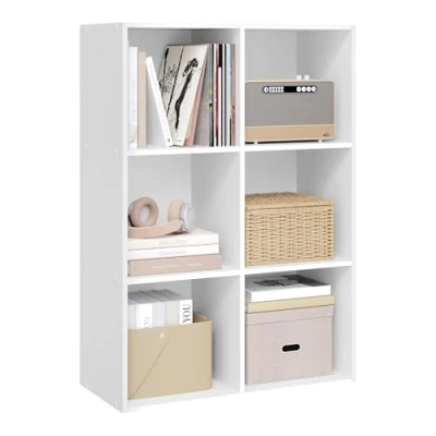 Image of WOLTU Bookcase, White Book Shelf 6 Storage Cubes Unit, Freestanding Bookcases for Living Room,Bedroom