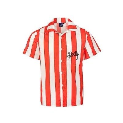 Image of Bullseye TV Show Dart Thrower Player Official Bully Lets Play Darts Button Up Striped Shirt (as8, Alpha, m, Regular, M) Red and White