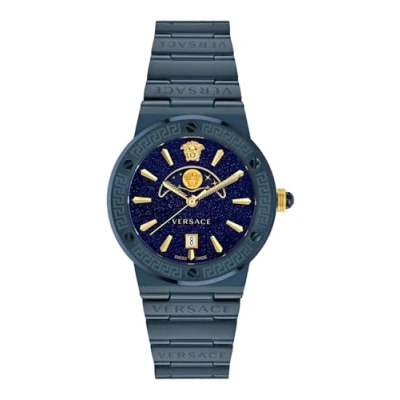 Image of Versace Greca Logo Moonphase WoMens Blue Watch VE7G00423 Stainless Steel (archived) One Size