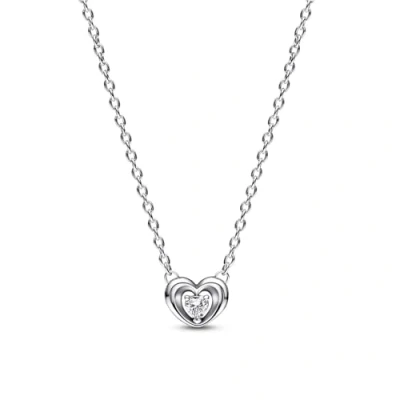 Image of PANDORA Radiant Heart &amp; Floating Stone Pendant Collier Necklace Sterling Silver No Box