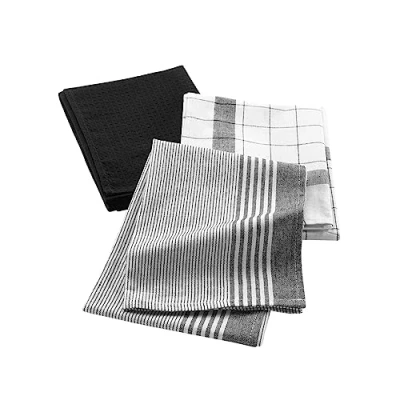 Image of Douceur d&#039;Intérieur, Vibrato Set of 3 Black Woven Tea Towels 50 x 70 cm