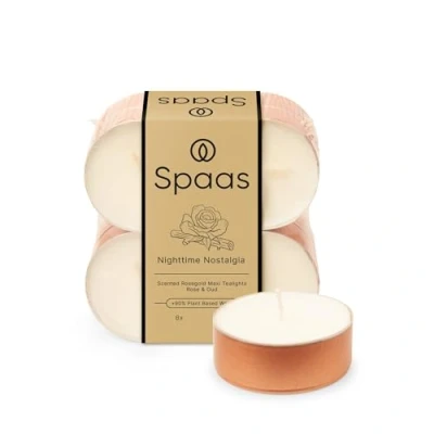 Image of Spaas Maxi Scented Tealights in Rose Gold Cup flatpack x8 10h, Nighttime Nostalgia