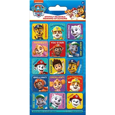 Image of Paper Projects 01.70.12.046 Paw Patrol Sparkly Reusable Reward Stickers, Blue, 19.5cm x 9.5cm