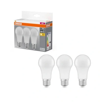 Image of OSRAM LED base Classic A / lamp in bulb shape with E27 not dimmable replacement for 100 Watt Matt warm white 2700 Kelvin pack of 3
