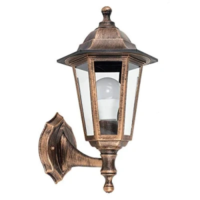 Image of MiniSun Traditional Style Black/Gold Outdoor Security IP44 Rated Wall Light Lantern Complete with 1 x 6w LED ES E27 Bulb