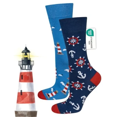 Image of soxo Cyclist Socks Men Cotton Funny Gifts Colourful Mens Walking Sock Bicycle Accessories 6.5 10.5 Lighthouse