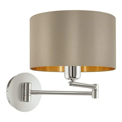 Image of EGLO Indoor Wall Light Maserlo, lamp Made of matt Nickel Steel, Fabric in Taupe and Gold, Living Room Hallway Lighting Fixture, Spotlight with E27 Socket