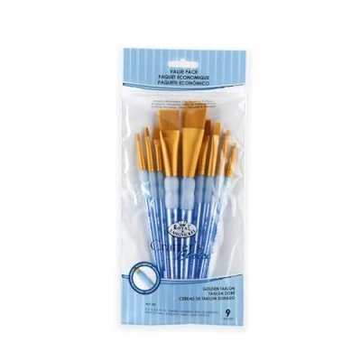 Image of Royal and Langnickel Crafter&#039;s Choice Flat Taklon Variety Brush Set Gold (Pack of 9)