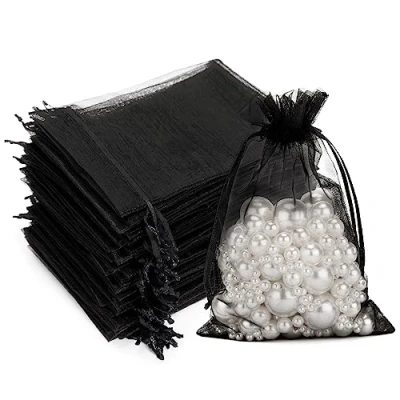 Image of G2PLUS Black Organza Gift Pouches, 10x15 CM Medium Favour Bags, 100 PCS Wedding Jewelry Clear Mesh Pouches Perfect for Wedding, Christmas, Birthday, Anniversary