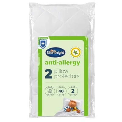 Image of Silentnight Anti Allergy Pillow Protectors Pack of 2 Quilted with and Bacterial Fibres to Prevent Allergies Machine Washable, White
