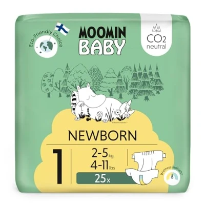 Image of Muumi Baby Newborn Eco Nappies Size 1, 2 5 kg (4 11 lbs), 25 Sensitive Premium Diapers with Wetness Indicator Soft and Skin Friendly, No Unnecessary Chemicals