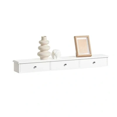 Image of SoBuy FRG43 L W, Wall Shelf Floating Storage Unit with 3 Drawers, White, W94 x D15 H10cm