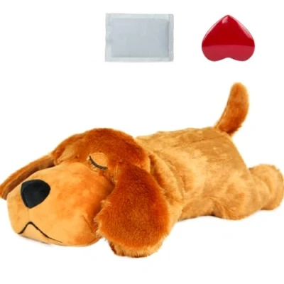 Image of vocheer Puppy Heartbeat Toy, Dog Anxiety Relief Calming Aid Stuffed Animal Behavioral Training Sleep Comfort Soother Plush Toy for Puppies Dogs Cats (dark brown)