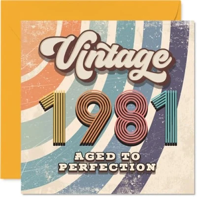 Image of 44th Birthday Card for Men Women Vintage 1981 Aged To Perfection Happy 44 Cards Son Colleague Neighbour Wife Brother Husband, 145mm Bday Greeting