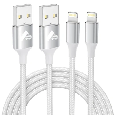 Image of iPhone Charger Cable 2M 2Pack, MFi Certified Lightning Fast Charging Nylon USB Lead for 14 13 12 11 Pro Max XS XR X 8 7 6 Plus 5 SE,iPad