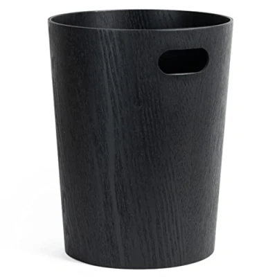 Image of Kazai. Real Wood Waste Paper Bin Börje Modern Wooden Basket for Office, Kids&#039; Room, Bedroom and more 9 liters Oak black