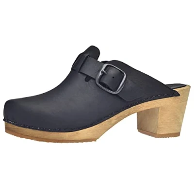Image of Sanita Malulo Mule Clog Original Handmade Wooden Leather for Women Adjustable Strap Black 3 UK