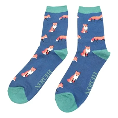 Image of Miss Sparrow Foxes Navy Blue Mens Novelty Ankle Socks Adult One Size